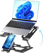 Ergonomic 2-in-1 Laptop Phone Stand for Desk, Adjustable Riser, Sturdy and Portable, Fits All Laptops and Phone（Black）