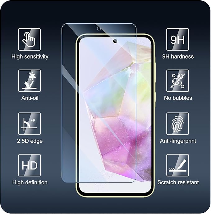 3*Screen Protector for Samsung Galaxy A55/A35 with a Installation Alignment Aid, Double Shatterproof HD Tempered Glass Film, Impact-Protection [9H Hardness][Anti-Shatter][Anti-Scratch]