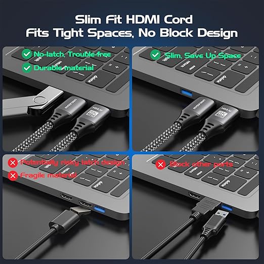 8K 4K HDMI Cable 6FT 5-Pack, HDMI to HDMI Cord 4K@120Hz/144Hz, 8K@60Hz, HDMI 2.1 Support eARC, HDCP2.3/2.2, HDR10+ for KVM, Fire TV Stick, PS5, Xbox, LG, Roku, Switch, Portable Monitor.