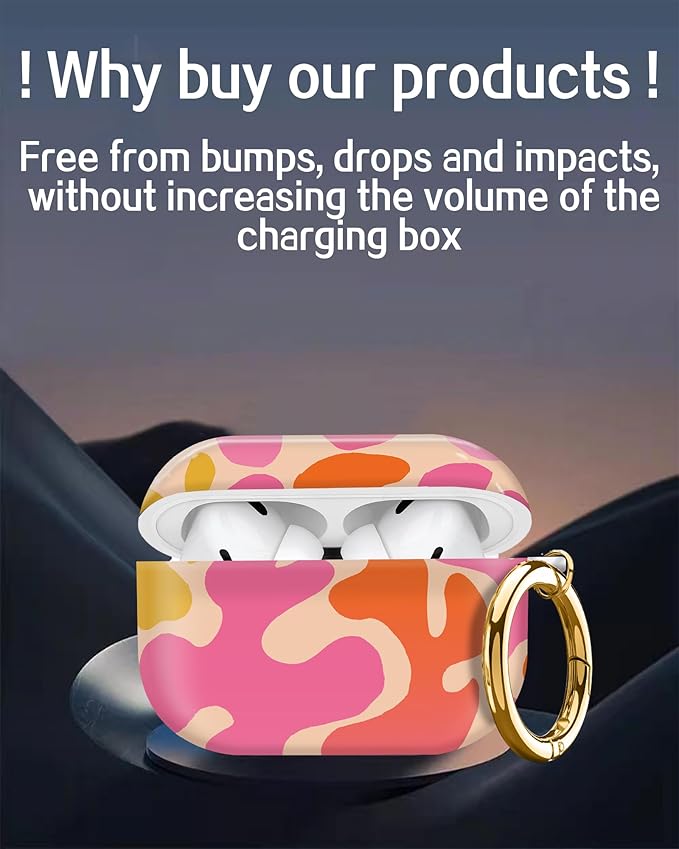Cute Hard Case Compatible with AirPods Pro 2nd/1st Generation, Protective Cover with Golden Keychain, Fits 2023/2022/2019 Models, for Women, Girls, and Men(Artistic Pattern