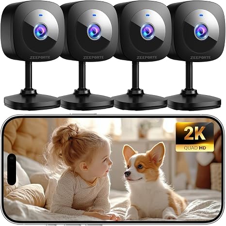 ZEEPORTE 2K Indoor Cameras for Home Security - Baby Monitor and Dog Pet Camera with Motion Detection, 2-Way Audio, Night Vision, Siren, Wired Security Camera (4-Pack) - Image 5