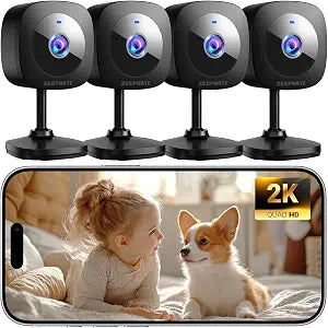 ZEEPORTE 2K Indoor Cameras for Home Security - Baby Monitor and Dog Pet Camera with Motion Detection, 2-Way Audio, Night Vision, Siren, Wired Security Camera (4-Pack) - Image 1