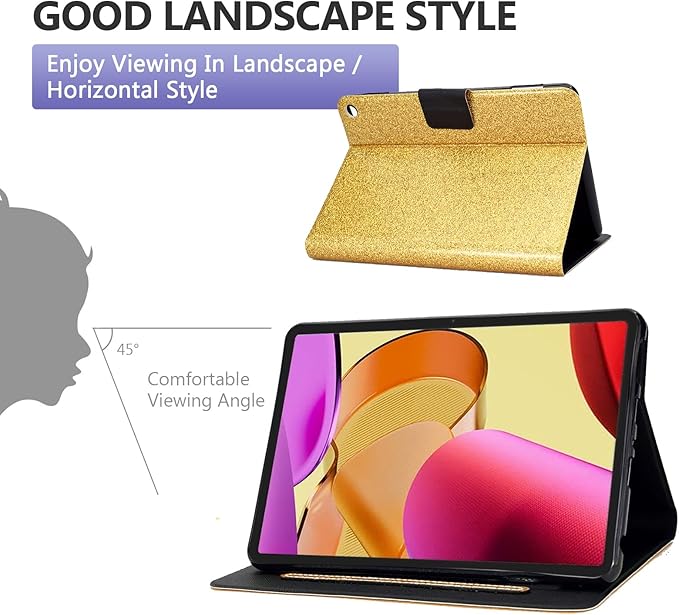 Dteck for Fire Max 11 Tablet Case 13th Generation 2023 11", PU Leather Protective Fold Stand Case with Auto Sleep Wake, Adjustable Viewing Angles, 3 Card Slots, Slim Thin Classic Cute Folio Case, Gold