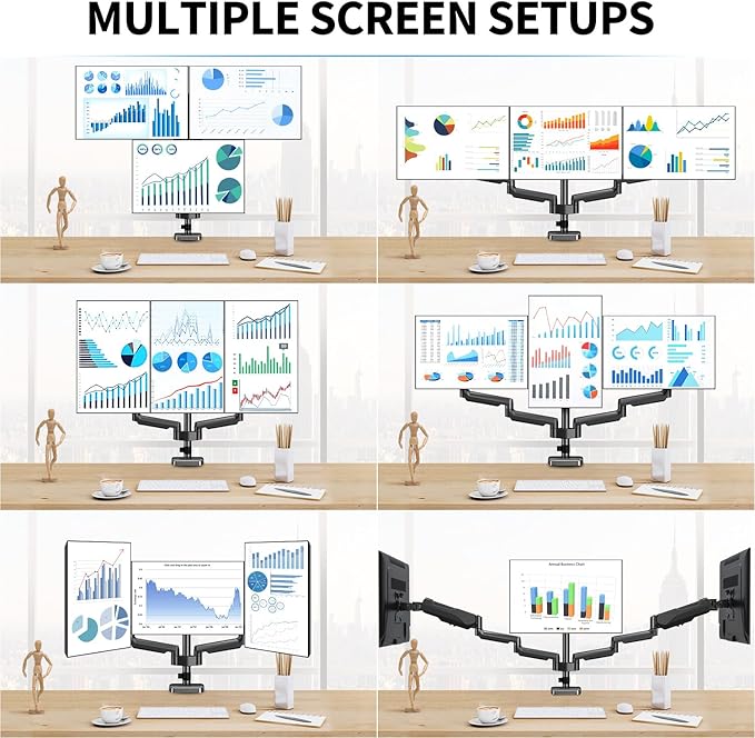 MOUNTUP Triple Monitor Stand Mount - 3 Monitors Desk Mount for Computer Screens Up to 27 inch, Triple Monitor Arm with Gas Spring, Heavy Duty Monitors Stand, Each Arm Holds 4.4-19.8 lbs, Black