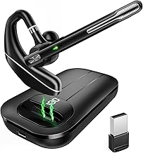 EKVANBEL Bluetooth Headset V5.3, Wireless Earpiece with 1000mAh Charging Case, 96H Talktime, Hands Free Noise Canceling Headphones with Dual-Mic for Computer Cell Phones Trucker Home Office Work - Image 1