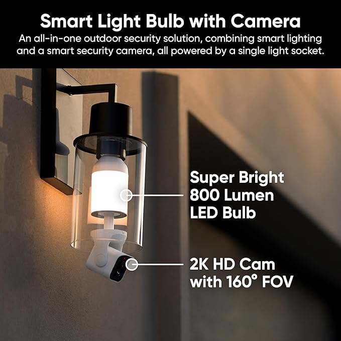 2K HD Outdoor Light Bulb Security Camera 2-Pack with 360 View Night Vision and Motion Detection