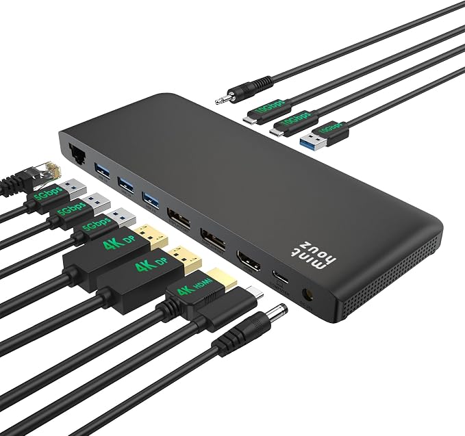 Laptop Docking Station, 12-in-1 USB-C Docking Station, Triple Display with 1xHDMI and 2xDP, 10 Gbps USB-C and 5 Gbps USB-A Data, Ethernet, Audio, 100W Charging for Dell, HP, Lenovo and More