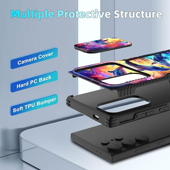 for Galaxy S26 Ultra Case Built in Slide Camera Lens Cover,Heavy Duty Shockproof Protection Dual Layer Case for Samsung Galaxy S26 Ultra 6.9" 2026,Dolphins and Butterflies