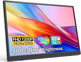WGK 14 inch Portable Monitor 1200P FHD+ 100% sRGB Travel Display HDMI/USB-C Compatible with Laptops, Desktops, Phones, PS, Mac, Xbox, Switch, and Other Gaming Devices Includes Stand and Speakers VESA - Image 1