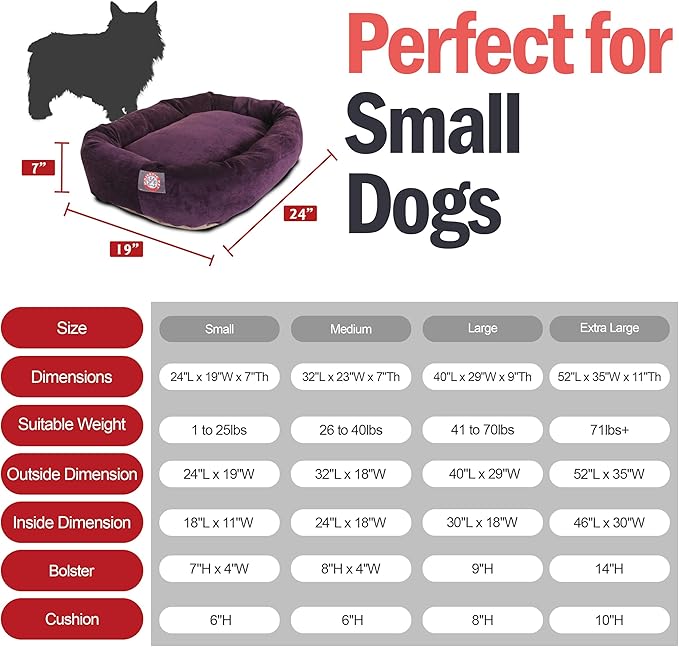 Majestic Pet 24 Inch Micro Velvet Calming Dog Bed Washable – Cozy Soft Round Dog Bed with Spine for Head Support - Fluffy Donut Puppy Mat 24x19x7 (inch) Small – Aubergine