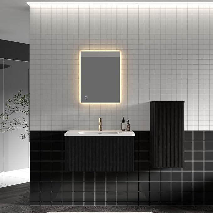 Wall Mounted Floating Bathroom Vanity with Sink Large Storage Modern Design One-Piece Sink Basin Minimalist Cabinet Built-in Overflow for Contemporary Bathrooms