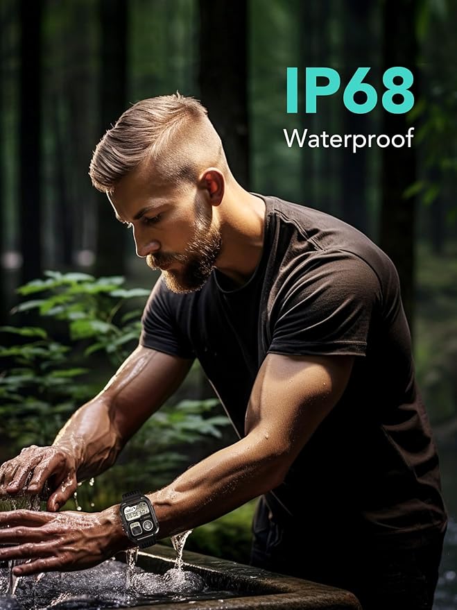 SKG Smart Watch for Men Women, 1.8" Men's Military Smartwatch for Android iPhone with Alexa Built-in, IP68 Waterproof, Fitness Tracker with 100+ Sports, R8