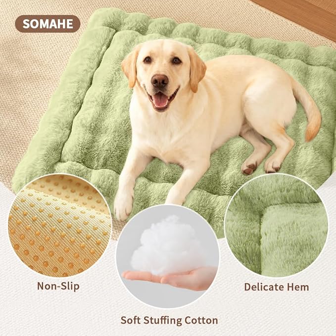 Cat Beds for Indoor Cats Faux Fur Pet Pad Mat Plush Kitten Bed with Non-Slip Bottom for Carriers/Couch Dog & Puppy Friendly 35 x 27 Inch X-Large Green