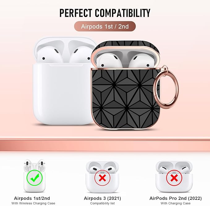 Maxjoy for AirPods 2nd Generation Case, Unique Design Hard Protective Shockproof Airpods Case Cover with Keychain Compatible with Apple AirPods 1st and 2nd Charging Case for Women Men,Black Triangle