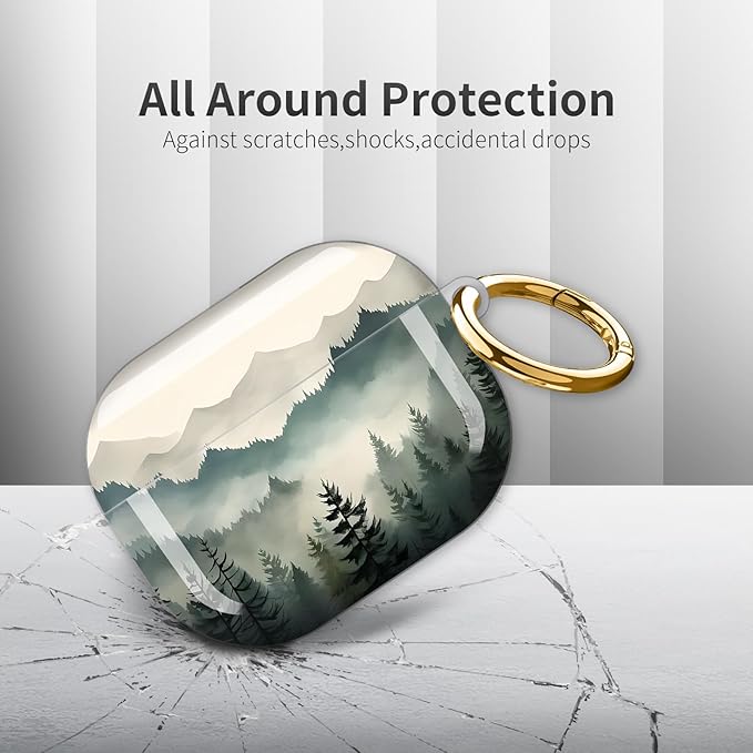 Compatible with AirPod Pro 3rd Generation Case 2025,Fashion Protective Cover with Keychain, Anti-Scratch, Drop Protection,Shockproof Cover for AirPod Pro 3 Women(Misty Forest)