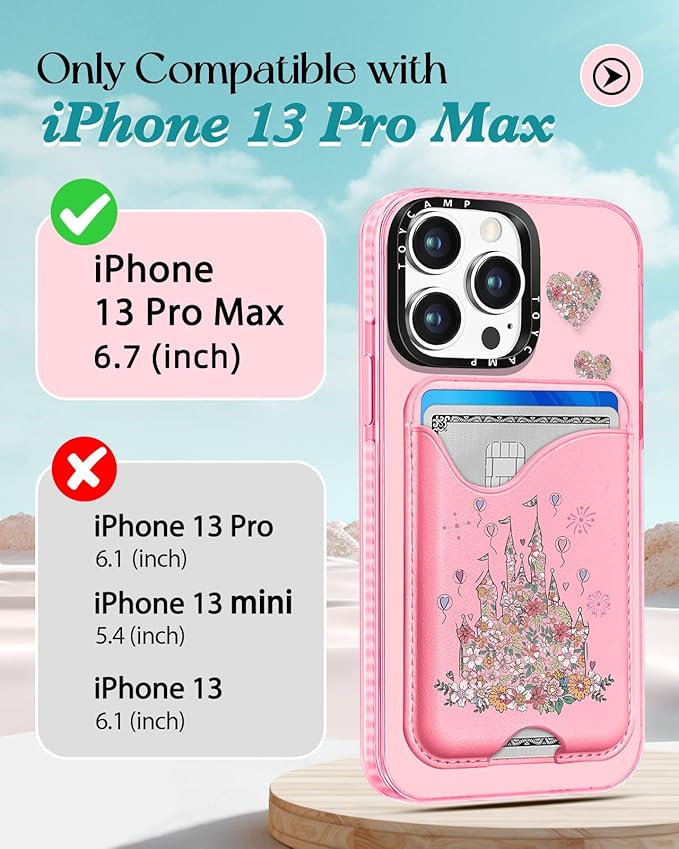 Toycamp for iPhone 13 Pro Max Case - Compatible with Magsafe Credit Card Holder Wallet Magnetic Cute Women Teen Girls Kawaii Girly Unique Castle Design Phone Cover for iPhone 13 Promax
