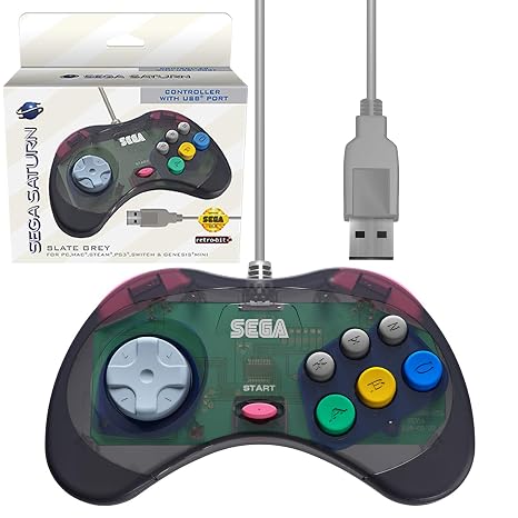 Retro-Bit SEGA Saturn Wired USB Controller - (Slate Grey)