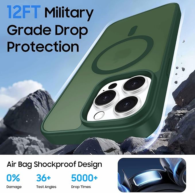 Magnetic for iPhone 12 Pro Max Case with Card Holder, Compatible with MagSafe, Slim Shockproof Phone Cover with Detachable Wallet, Built-in Magnet Ring, Green