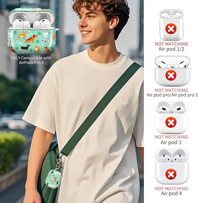 Compatible with AirPods Pro 3 (2025) Case, Airpod Pro 3 Protective Cover with Cute Golden Keychain for Girls & Women (Cute Dogs Bones and Paws)