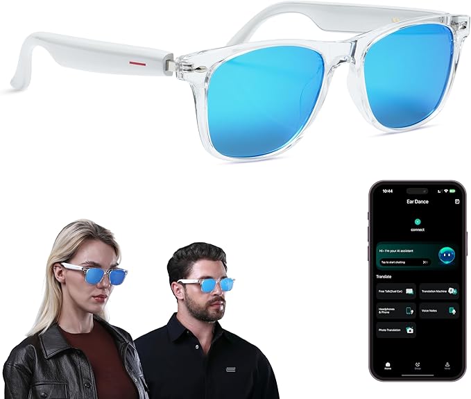 LIMU Gen 5 Smart Glasses, AI Glasses with Real-Time AI Interpreter - Open-Ear Bluetooth Glasses with Speakers for Calls & Music, Touch Control, Ice-Blue Lens Style, Premium Build for Women & Men