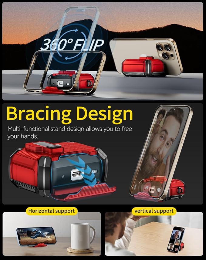 Compatible with AirPods 4 Case,Magnetic Automatic Lock with Phone Stand & Cleaning Kit,Compatible with Magsafe,Carbon Fiber Texture Cover -Red