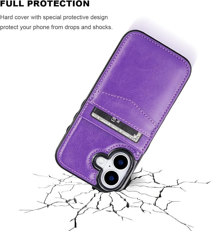 KIHUWEY Compatible with iPhone 17 Case Wallet with Credit Card Holder, Flip Premium Leather Magnetic Clasp Kickstand Heavy Duty Protective Cover for iPhone 17 6.3 Inch (Dark Purple)