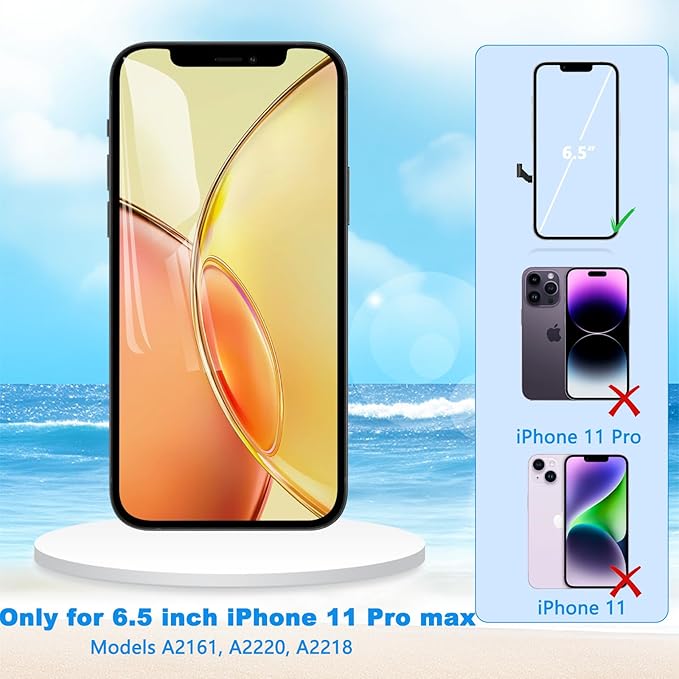 for iPhone 11 Pro Max Screen Replacement, 6.5 inch LCD Display 3D Touch Full HD Digitizer Frame Assembly, Compatible with A2161, A2220, A2218 Models, Repair Kit + Screen Tempered Protector
