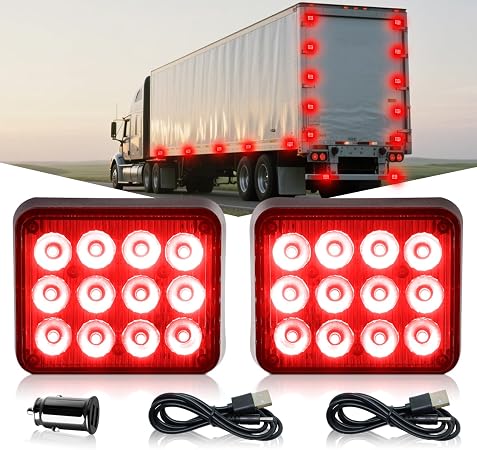 2PCS Magnetic Red Strobe Lights, Emergency Strobe Hazard Lights