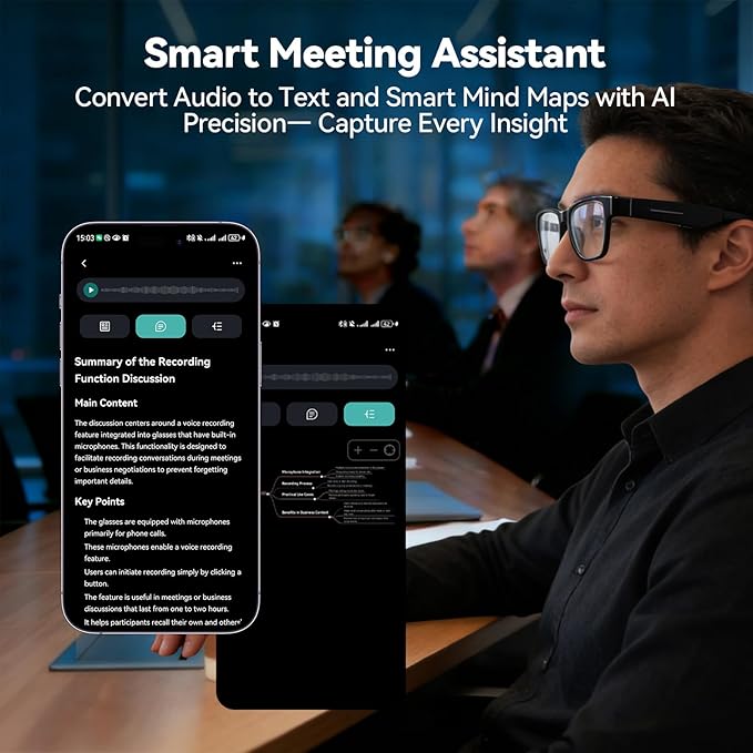 AI Smart Glasses with ChatGPT – Bluetooth, Real-Time Translation, Music & Hands-Free Calls, Photochromic Lenses, UV & Blue Light Protection for Men & Women