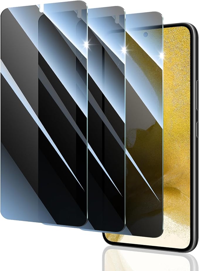 Privacy Screen Protector for Samsung Galaxy S22/S23, Anti-Spy Tempered Glass Film, 9H Hardness Scratch Resistant 2.5D Curved Edges, Black Private Screen Protection, Bubble Free Easy Installation – 3 Pack