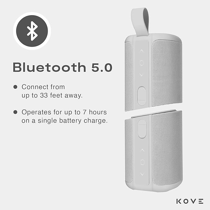KOVE Commuter 2 Portable Speaker - Concrete Bluetooth Speakers, Wireless with HD Louder Volume, Deep Bass Subwoofer, Microphone, IPX7 Water Resistant - Perfect Boom Box for Home, Outdoor or Travel