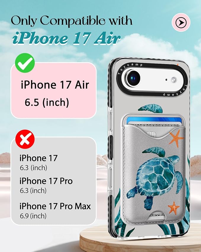 Toycamp for iPhone 17 Air Case - Compatible with Magsafe Credit Card Holder Wallet Magnetic Cute Women Teen Girls Kawaii Girly Unique Turtle Design Phone Cover for Apple 17 Air