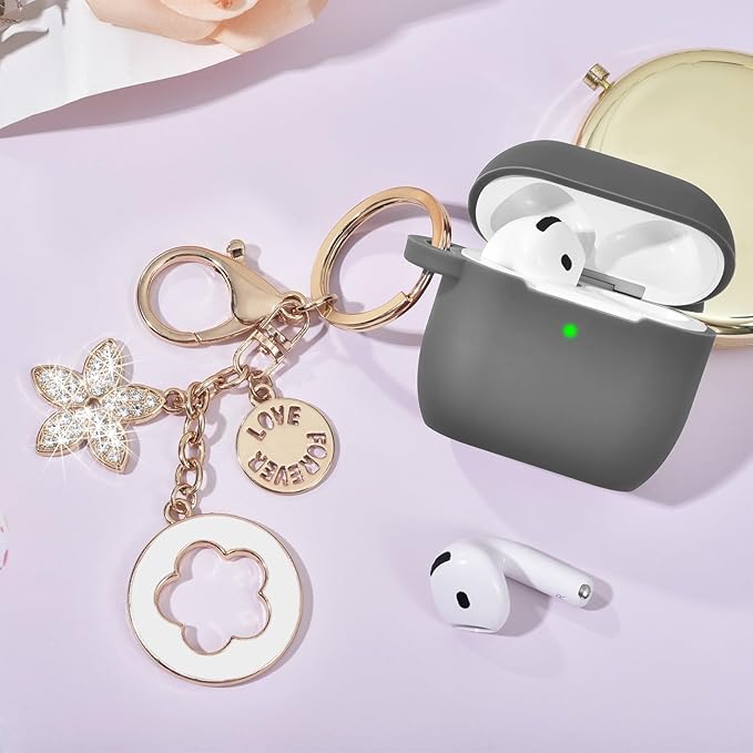 Case Compatible for Apple Airpods 4 - VISOOM Airpods 4 Cases 2024 Cover Women Anti-Drop Silicone iPods 4 Earbuds Wireless Accessorie Charging Cases Girl Bling Keychain for Airpod iPods 4th Generation