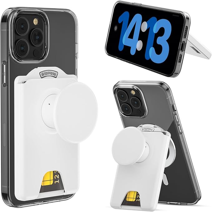 for MagSafe Wallet Stand, Magnetic Wallet Stand Adjustable, Phone Stand Card Holder with Secure Grip, for Samsung S25 S24 S23 Series and for iPhone 17 16 15 14 13 12 Series, Fit 3 Cards, White