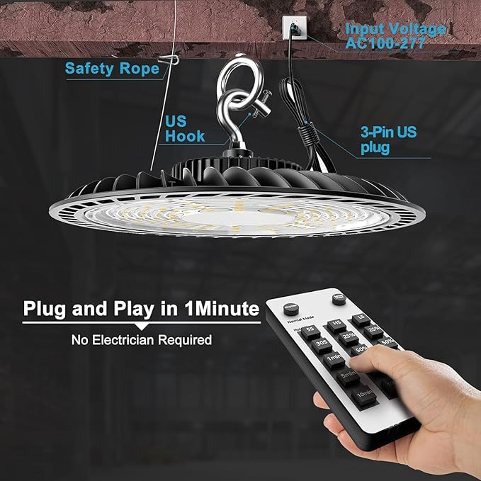 Lightdot 400W Smart High Bay LED Lights 60000LM UFO Lights with Control (Supports Normal Mode & Motion Sensor Mode) Plug and Play Bay Light for 30-50FT Height Warehouse-4Pack