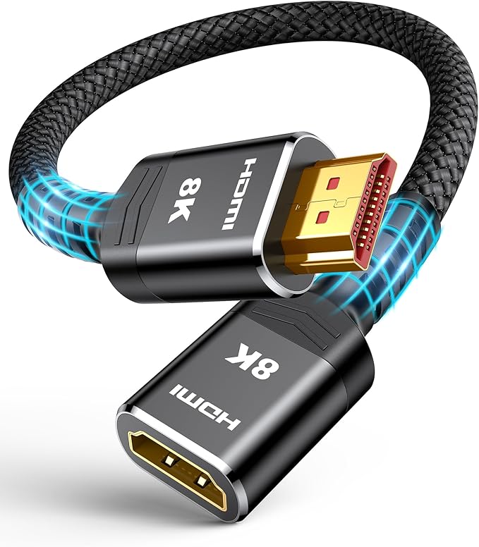 Highwings 8K 4K HDMI Extender Cable, Short Extension Cable 2.1 4K@30Hz/60Hz/120Hz, Ultra High Speed Adapter Male to Female Compatible With PS5 Roku Stick Blu Ray Player HDTV Laptop 1.5FT