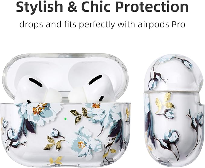 Compatible with Apple Airpods Pro Case for Women, Clear with Designs Patterns Airpods Pro Hard Case PC Shockproof [Front LED Visible ] Anti-Fall Full Protector Cover, Gardenia