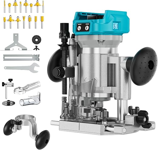 DIYTOOLIFZ Cordless Compact Router Compatible with Ma-kita Battery(Tool Only), Fixed & Plunge Base,Double-Handle Router Fixed Base for woodworking, trimming, and DIY projects
