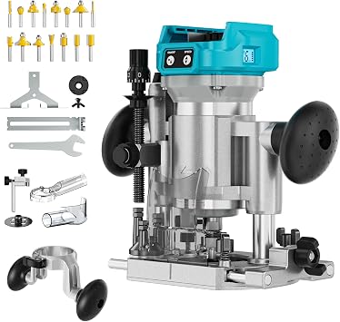 DIYTOOLIFZ Cordless Compact Router Compatible with Ma-kita Battery(Tool Only), Fixed & Plunge Base,Double-Handle Router Fixed Base for woodworking, trimming, and DIY projects
