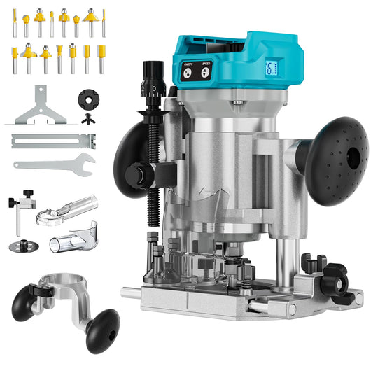 DIYTOOLIFZ Cordless Compact Router Compatible with Ma-kita Battery(Tool Only), Fixed & Plunge Base,Double-Handle Router Fixed Base for woodworking, trimming, and DIY projects