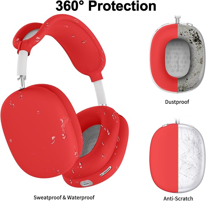 Silicone Case Cover for AirPods Max, Ear Pad Case Cover/Ear Cups Cover/Headband Cover for AirPods Max Headphones, Accessories Soft Silicone Protector for Apple AirPods Max New USB-C (2024) (Red)