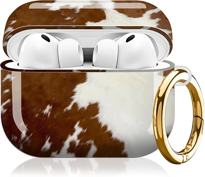Compatible with AirPod Pro 3 (2025),Cute Case Cover for Women & Men, Full Protection Shockproof Hard Case with Keychain, Wireless Charging Case Accessories(Fur Cow Leather)