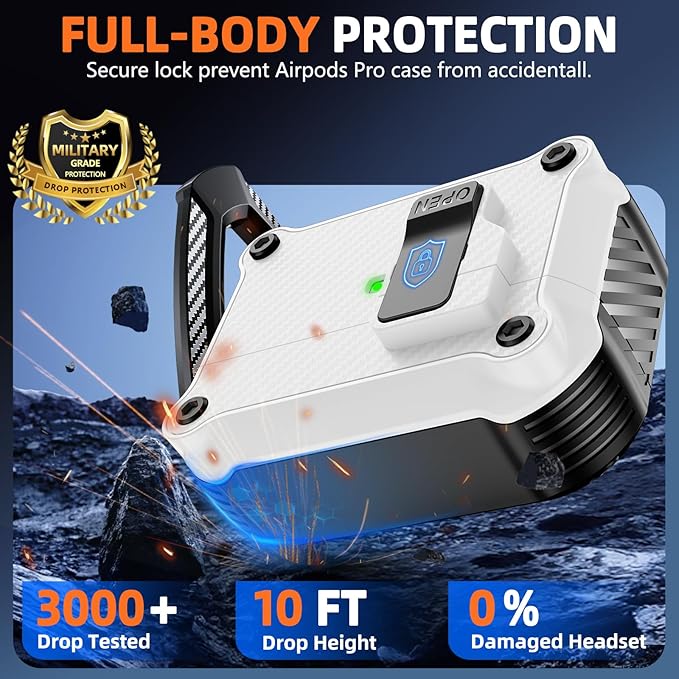 Compatible with AirPods Pro 2nd/1st Case,Magnetic Automatic Lock with Cleaning Kit,Compatible with Magsafe,Carbon Fiber Texture Cover -White