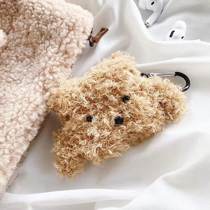 SGVAHY Furry Case for AirPods Pro 3rd Generation Funny Cute 3D Cartoon Plush Design Soft Warm Fluffy AirPod Pro 3 Cover with Keychain Kawaii Anti-Fall Protective Case Women Girls(Teddy Khaki)