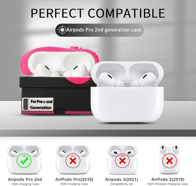 for Apple AirPods Pro 2nd Generation Case,Cute Cartoon Shoe Box Soft Silicone Protective Cases for AirPods Pro 2 Case with Keychain for Women Men, A-Red+Rose red,2Pack