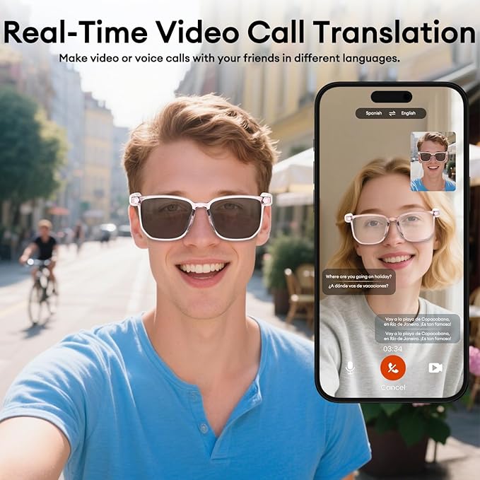 AI Smart Glasses with Photochromic Lenses & 144 Language Translation, Bluetooth 6.0 Polarized Sunglasses, UV Protection Bluetooth Glasses for Men & Women, Outdoor Travel Work
