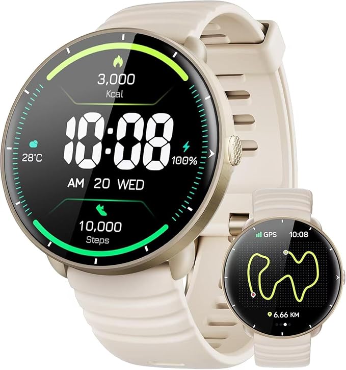 Smartwatch for Swimming 5ATM with GPS, Compass, AI Swim Analysis, Heart & Sleep Tracking, 100+ Sports Modes, HD Display, Long Battery Life, Fitness & Outdoor Training Watch - Men & Women (LIGHT BEIGE)