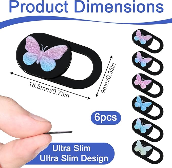 6 Pcs Slide Web Cam Privacy Blocker 0.73''x0.35'' Webcam Cover Slide Butterfly Design Ultra-Thin Laptop Camera Cover for Smartphone Laptop Desktop Computer Tablet to Protect Your Privacy Security