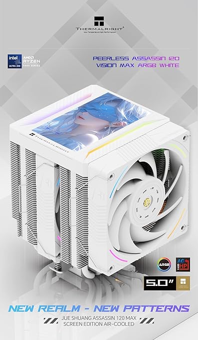 Thermalright Peerless Assassin 120 Vision MAX ARGB CPU Cooler, 5 Inch LCD, TL-K12 2150RPM 120mm Fans, for Intel 1851/1700, AMD AM4/AM5