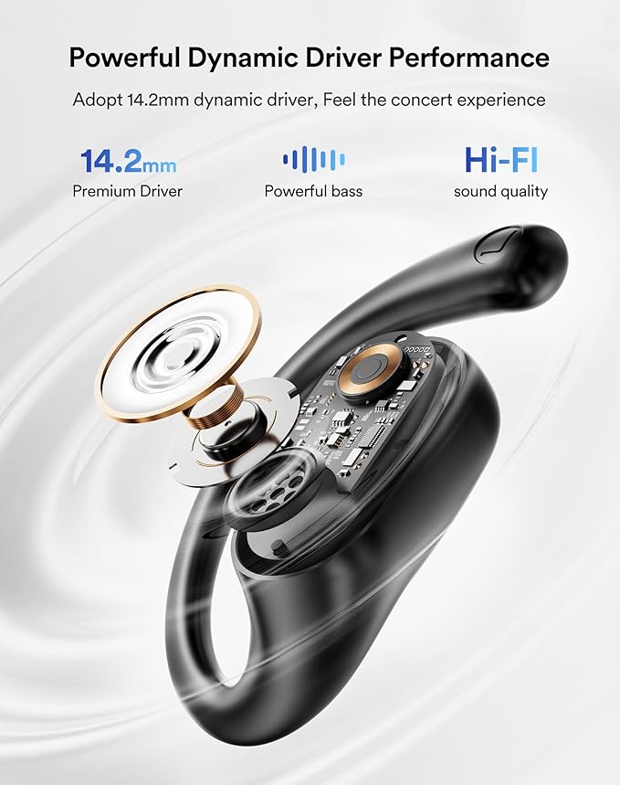 Open Ear Headphones Wireless Bluetooth - 5.3 Bluetooth Earbuds with LED Digital Display, IP54 Waterproof, 36H Playtime, Lightweight Comfort Wireless Earbuds Fit Sports, Running, Cycling